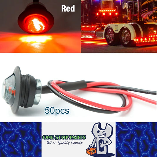 50 x Red Round LED Rear Marker Lamps 1.91CM 3LED 12V LED Rear Marker Lights