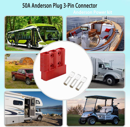 2 x 50A Red 3 Pin Style Anderson Style Sockets Plugs 50 Amp for Caravan and Camp