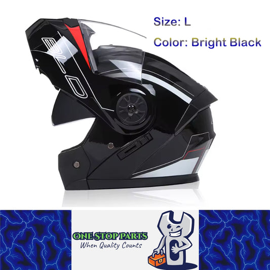1 x Size L Bright Black Motorcycle Full Face Helmet Men Women Dual Lens Helmet