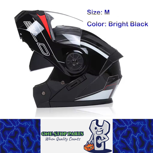 1 x Size M Bright Black Motorcycle Full Face Helmet Men Women Dual Lens Helmet