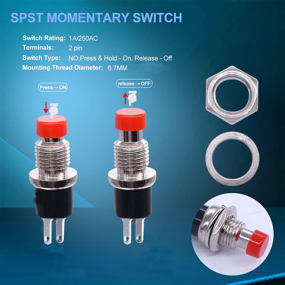 6 x Black Push Button Switches 7mm ON/OFF Self Reset Panel Momentary Switches