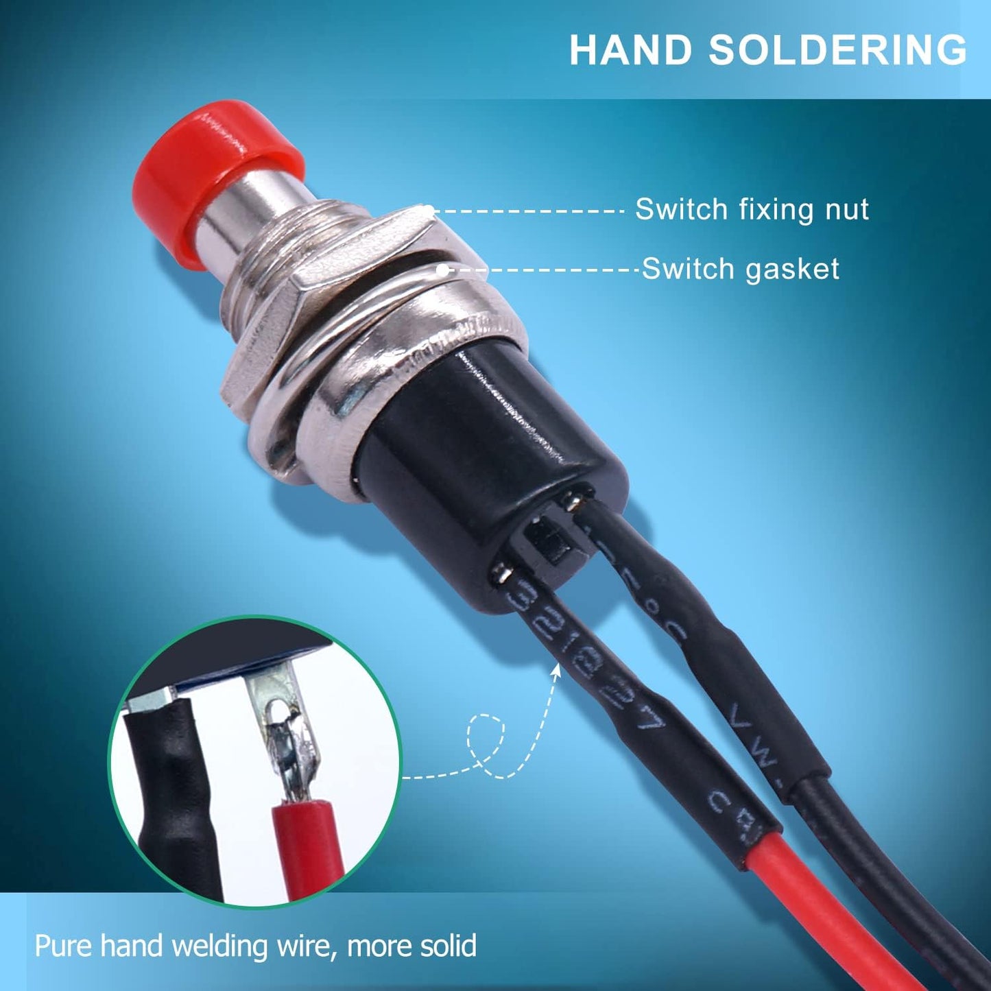 5 x Red Push Button Switches 7mm ON/OFF SPST Panel Mount Switches 20cm Wire