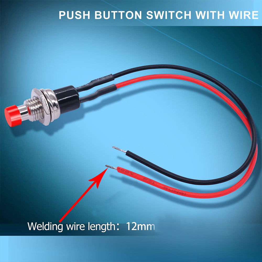 5 x Red Push Button Switches 7mm ON/OFF SPST Panel Mount Switches 20cm Wire