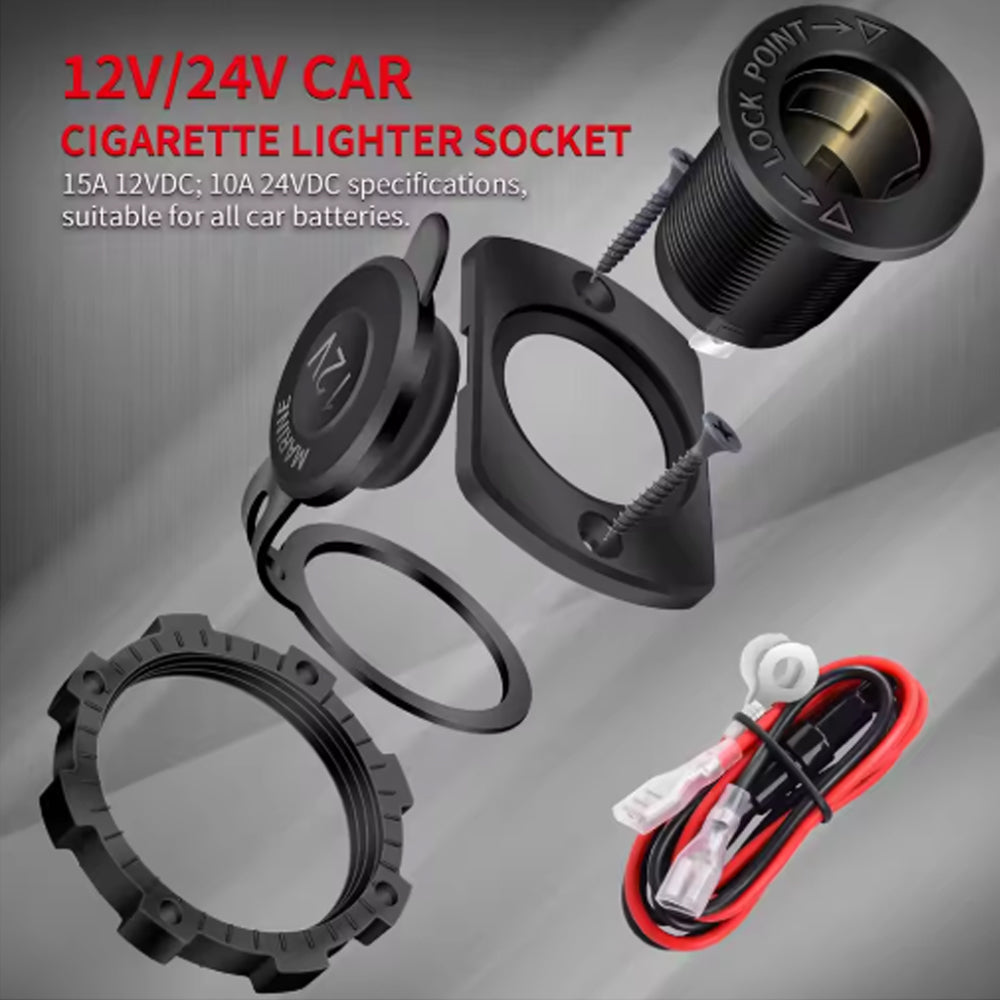 12V-24V Car Cigarette Lighter Socket Boat Female Power Adapter Plug with Cover