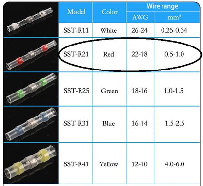 50pcs Waterproof Heat shrink Wire Connector Solder Insulated Join (Red suit 1mm)