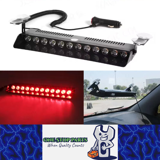 Red Car Strobe Light Windshield Suction Mount Beacon Lamp Flash Warning Light