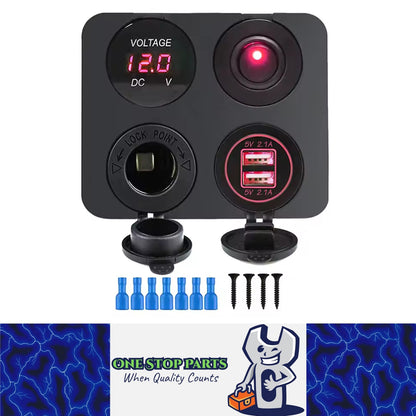 Red LED 4 in1 12V Switch Panel USB Charger Voltmeter Switch and Power Socket
