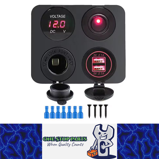 Red LED 4 in1 12V Switch Panel USB Charger Voltmeter Switch and Power Socket