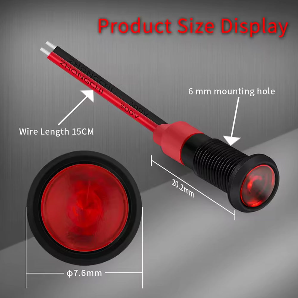 10 x Red LED Indicator Light 6mm Metal 12V Red Pilot Lamp IP67 Car Boat Marine