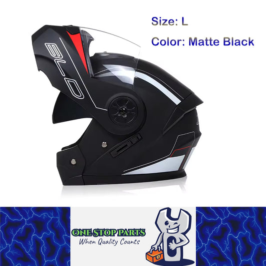 1 x Size L Matte Black Motorcycle Full Face Helmet Men Women Dual Lens Helmet