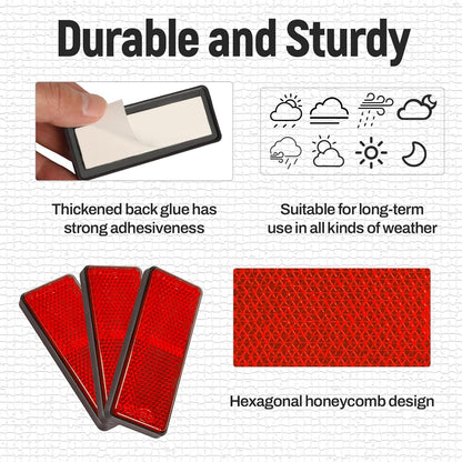 3 x Red Reflectors Adhesive Backing Stick on Red Reflectors 88x35mm 3pcs