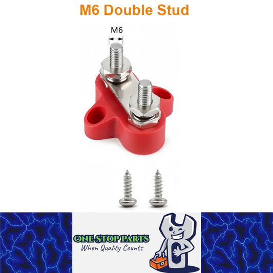 M6 Red Insulated Double Stud Power Distribution Studs Terminal Block M6