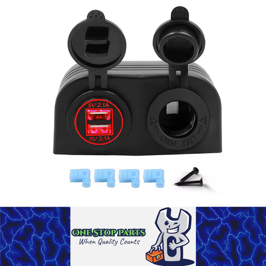 Tent Type Panel 12-24V Cigarette Lighter Socket + Dual USB Port Charger 5V 4.2A