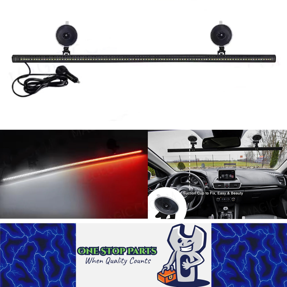 Red/White Flexible Car Strobe Light Windshield Suction Mount 83CM Beacon Lamp
