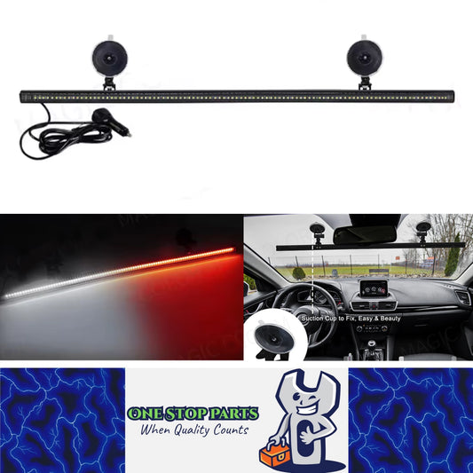 Red/White Flexible Car Strobe Light Windshield Suction Mount 83CM Beacon Lamp