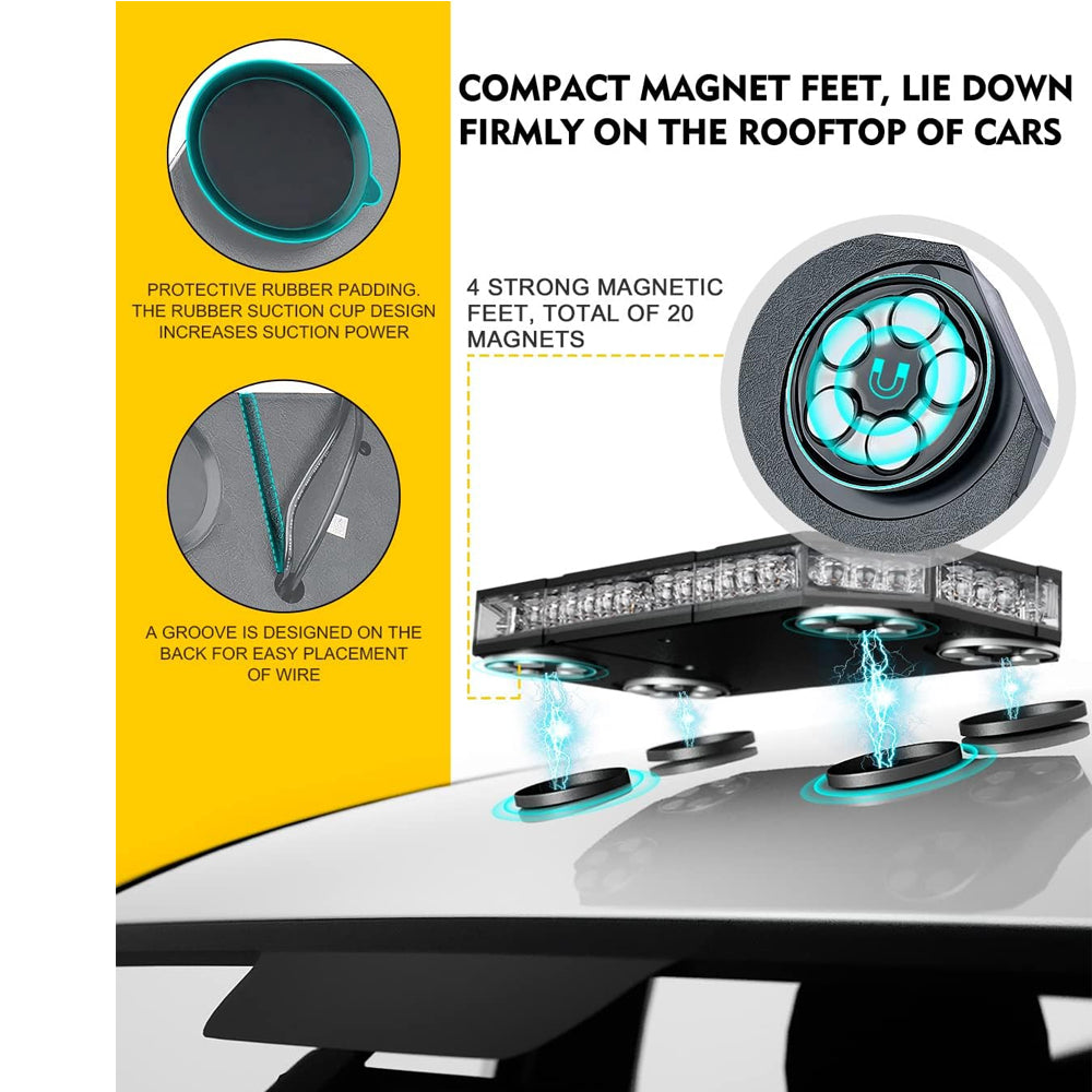 Amber LED Car Rooftop Strobe Beacon Light Bar with Controller Magnetic