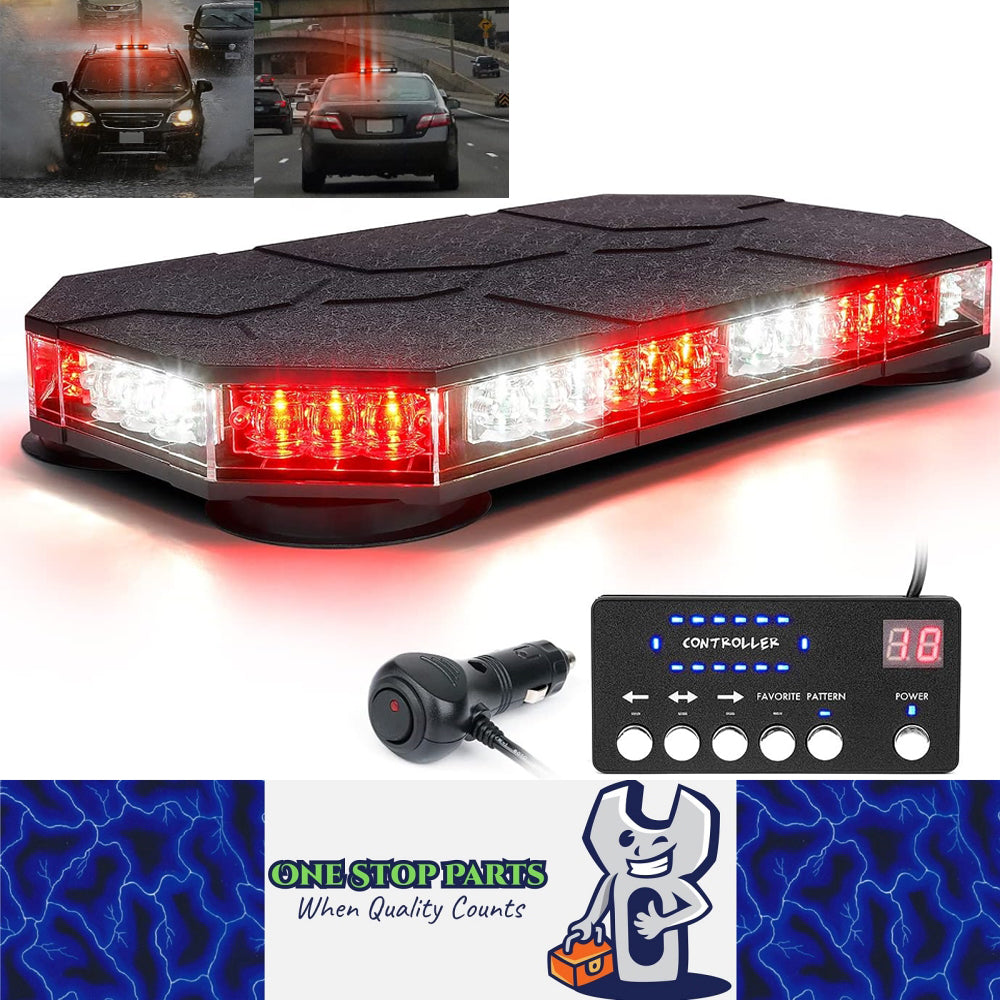 Red/White Magnetic Rooftop Strobe Beacon Light With Controller Warning Lamp