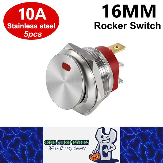 5 x Red LED 16mm Metal Rocker Switch 12-24V 10A 3Pin ON/OFF Self-Locking Switch