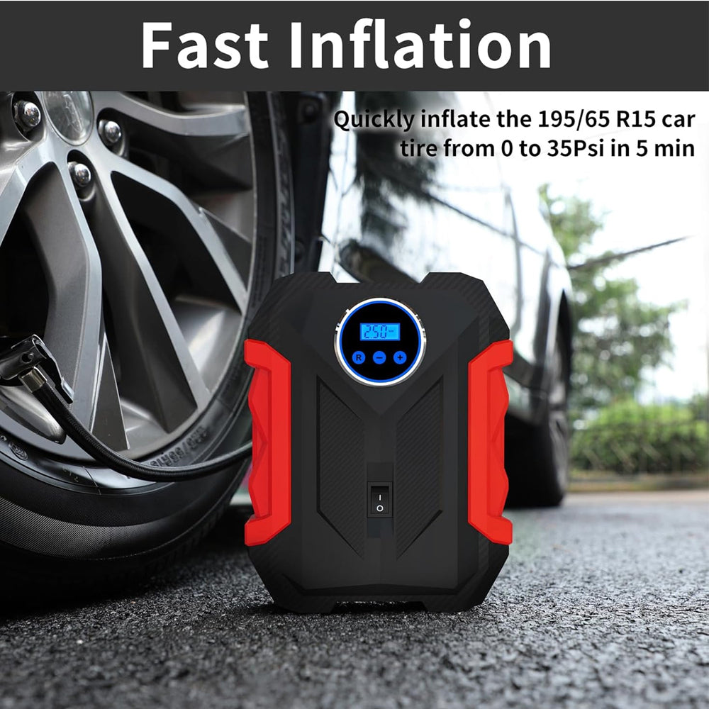 Red Car Air Compressor Pump Tire Inflator 12V 3M Cigarette Lighter Plug CableRe