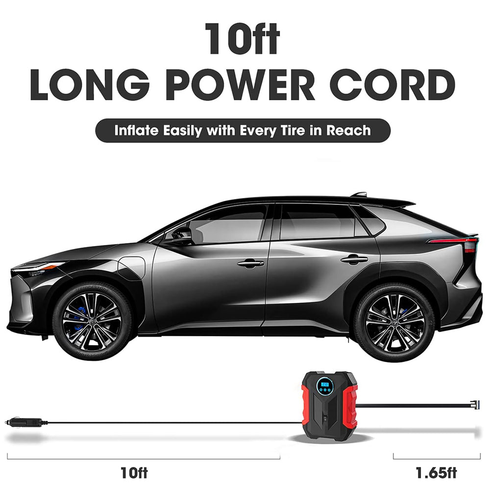 Red Car Air Compressor Pump Tire Inflator 12V 3M Cigarette Lighter Plug CableRe