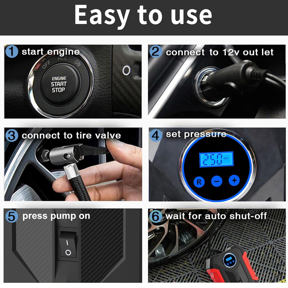 Red Car Air Compressor Pump Tire Inflator 12V 3M Cigarette Lighter Plug CableRe