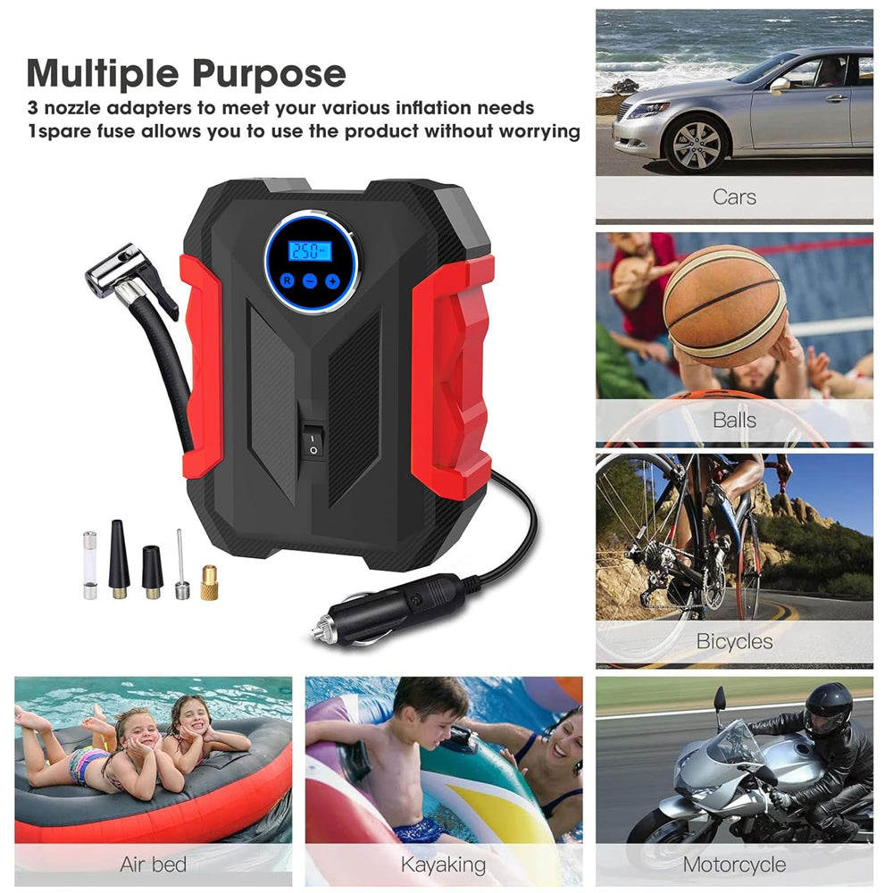 Red Car Air Compressor Pump Tire Inflator 12V 3M Cigarette Lighter Plug CableRe