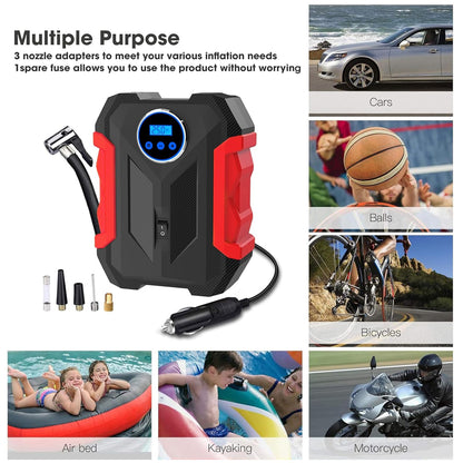 Red Car Air Compressor Pump Tire Inflator 12V 3M Cigarette Lighter Plug CableRe