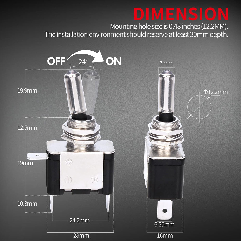 2pcs Red LED Toggle Switch 12V 20A with Safety Cover ON/Off Switch for Car Boat