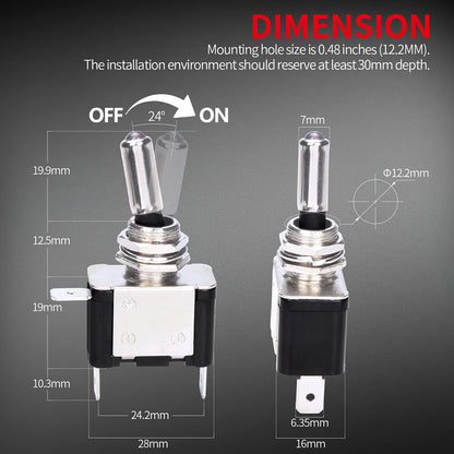 2pcs Red LED Toggle Switch 12V 20A with Safety Cover ON/Off Switch for Car Boat