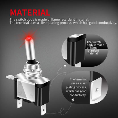 2pcs Red LED Toggle Switch 12V 20A with Safety Cover ON/Off Switch for Car Boat