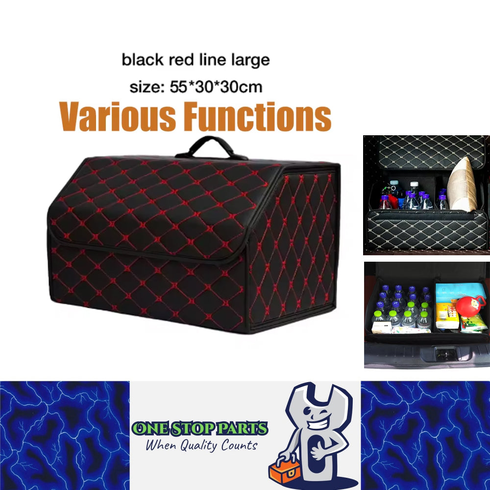 Red L PU Car Storage Box Trunk Organizer Collapsible Cargo Tool Storage Box
