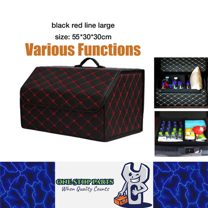 Red L PU Car Storage Box Trunk Organizer Collapsible Cargo Tool Storage Box