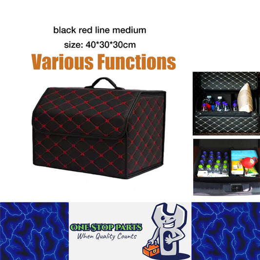 Red M PU Car Storage Box Trunk Organizer Collapsible Cargo Tool Storage Box