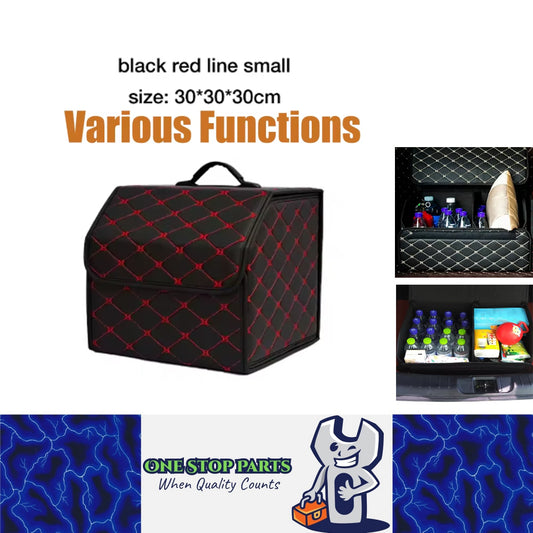 Red S PU Car Storage Box Trunk Organizer Collapsible Cargo Tool Storage Box