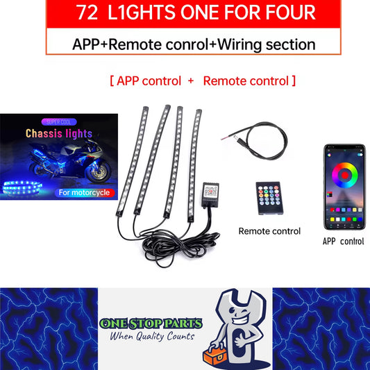 App+Remote Control 72LED Motorcycle LED Atmosphere Foot Flexible Strip Light