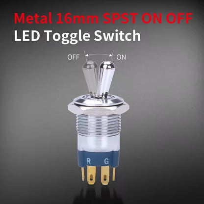 1 x RGB LED Toggle Switch 16mm 12V 24V SPST On/Off IP67 for Car Marine Boat