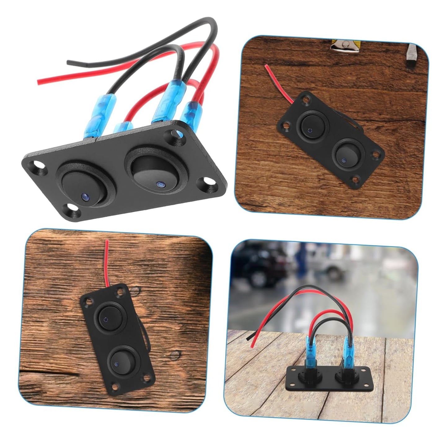 12/24V Double Rocker Button Switches on Panel with Blue LED Pre Wired with Screw