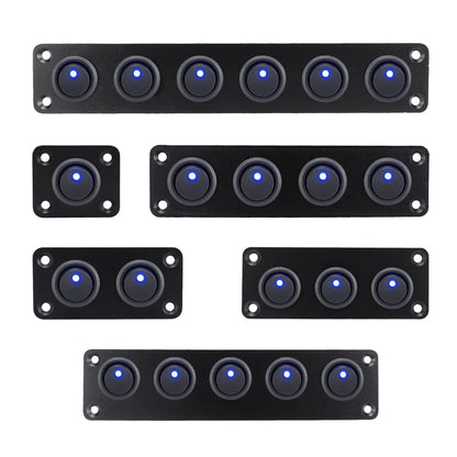 12v 5 x rocker button switches on panel with Blue LED Light pre wired with screw