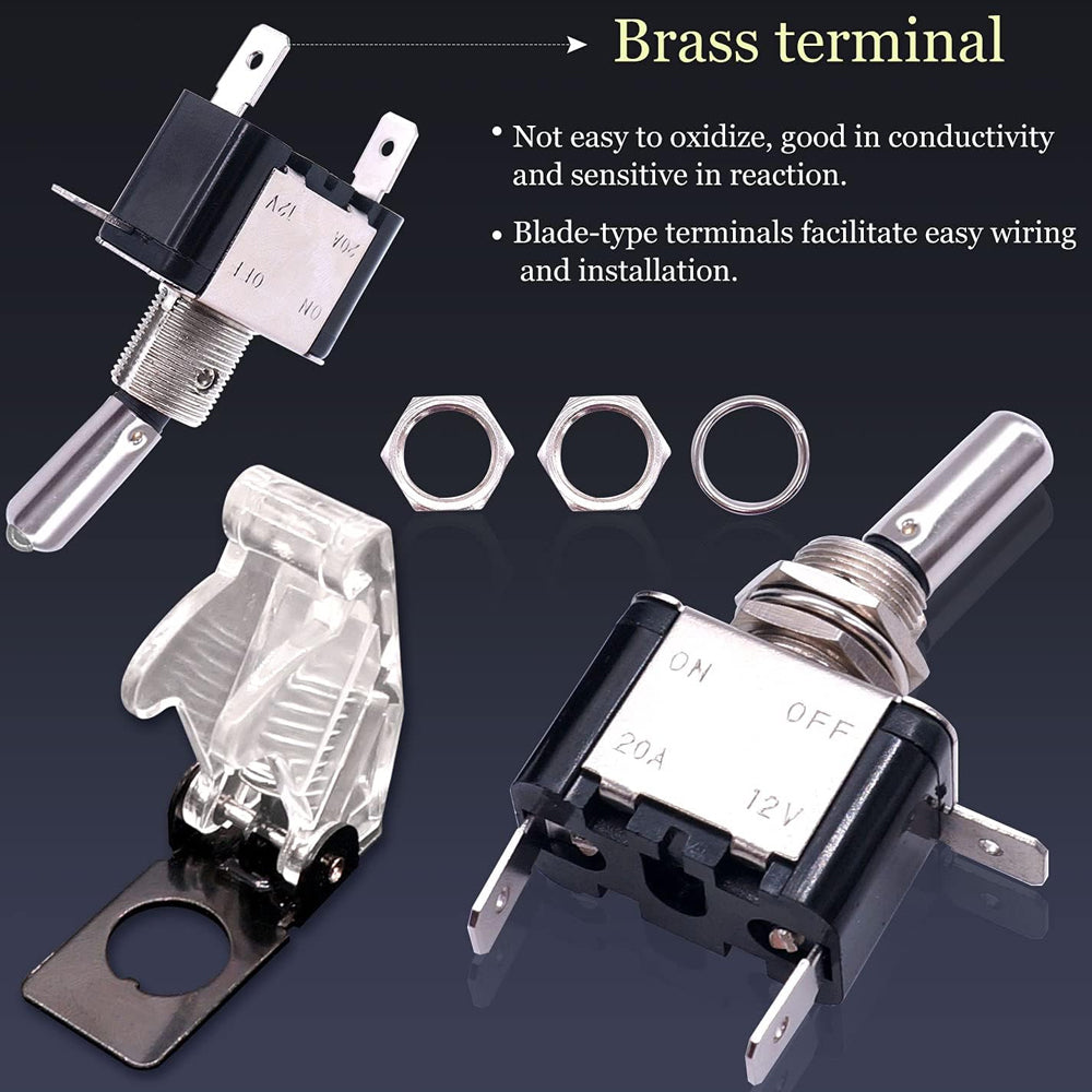 2 x White LED Toggle Switch 12V 20A with Safety Cover ON/Off Switch for Car Boat