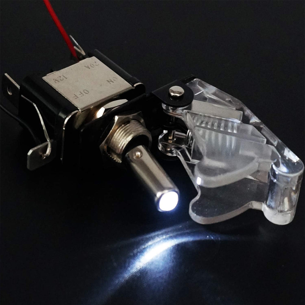 2 x White LED Toggle Switch 12V 20A with Safety Cover ON/Off Switch for Car Boat