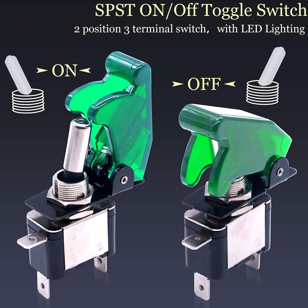 2pcs Green LED Toggle Switch 12V 20A with Safety Cover ON/Off Switch Car Boat