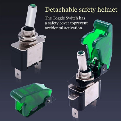 2pcs Green LED Toggle Switch 12V 20A with Safety Cover ON/Off Switch Car Boat