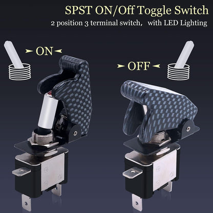 2 x Red LED Toggle Switch 12V 20A with Grey Safety Cover ON/Off Switch Car Boat