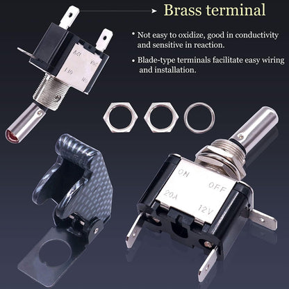 2 x Red LED Toggle Switch 12V 20A with Grey Safety Cover ON/Off Switch Car Boat