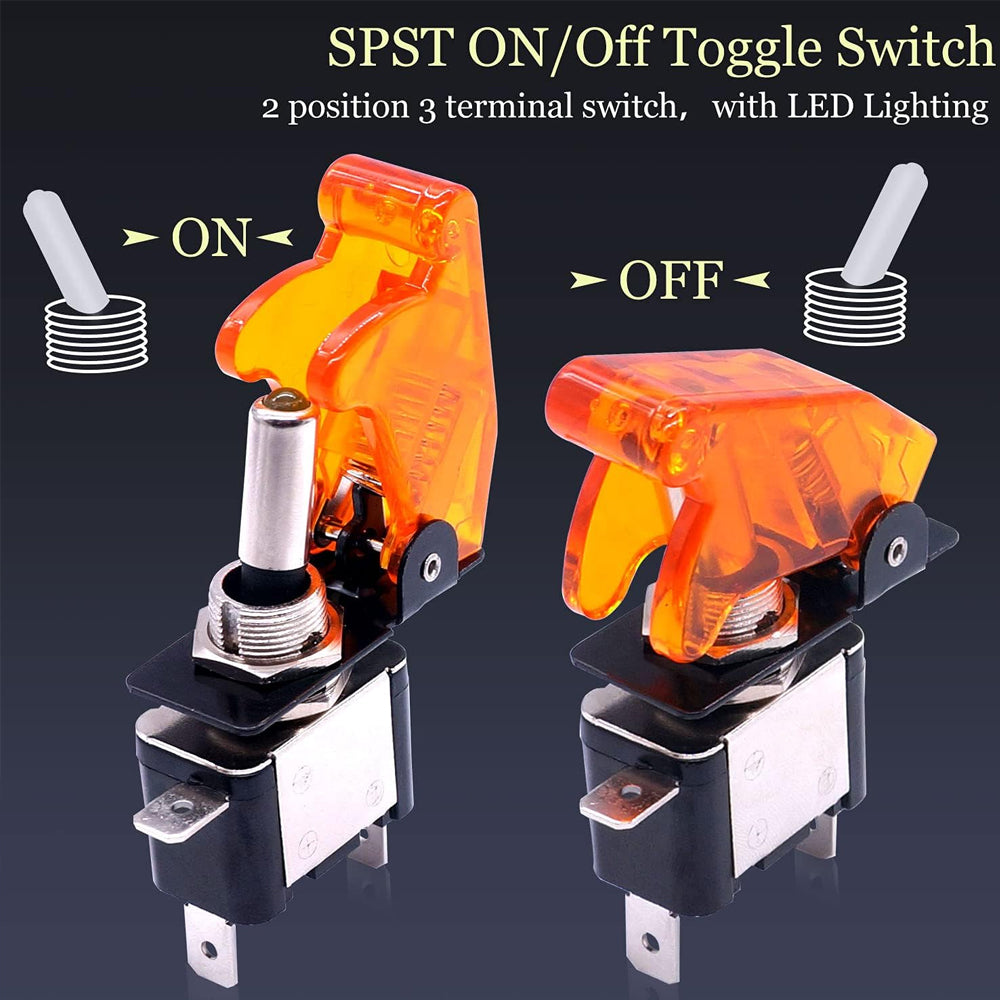 2x Yellow LED Toggle Switch 12V 20A with Safety Cover ON/Off Switch for Car Boat