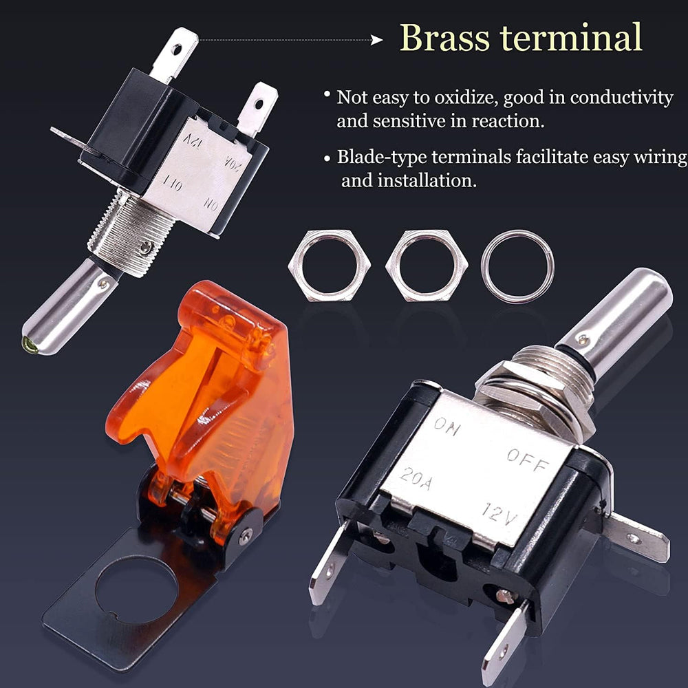 2x Yellow LED Toggle Switch 12V 20A with Safety Cover ON/Off Switch for Car Boat