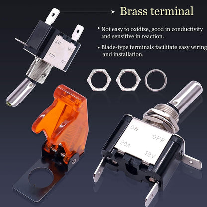 2x Yellow LED Toggle Switch 12V 20A with Safety Cover ON/Off Switch for Car Boat