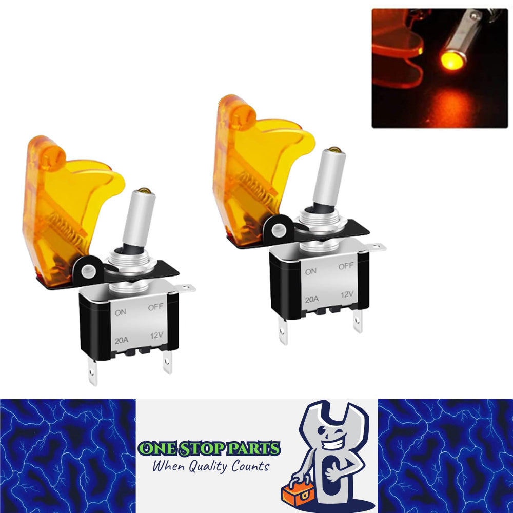 2x Yellow LED Toggle Switch 12V 20A with Safety Cover ON/Off Switch for Car Boat