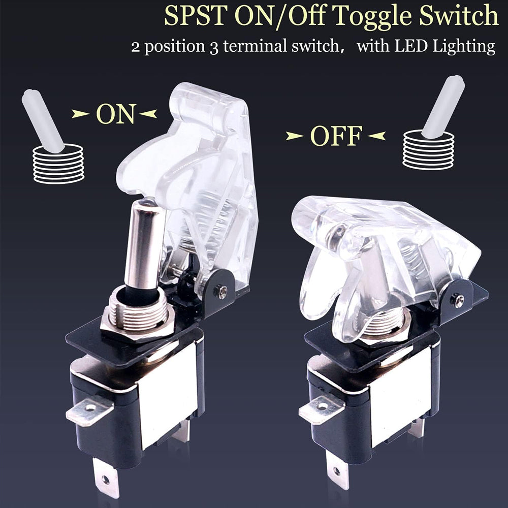 2 x White LED Toggle Switch 12V 20A with Safety Cover ON/Off Switch for Car Boat