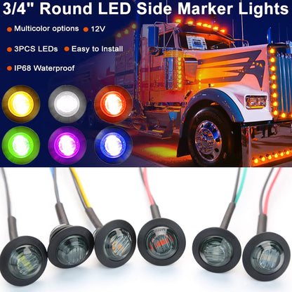 50 x Green Round LED Side Marker Lamps 1.91CM 3LED 12V LED Marker Signal Lights